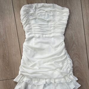 Lucy In The Sky Rosemary Crepe Ruched Bodycon Dress in White XS